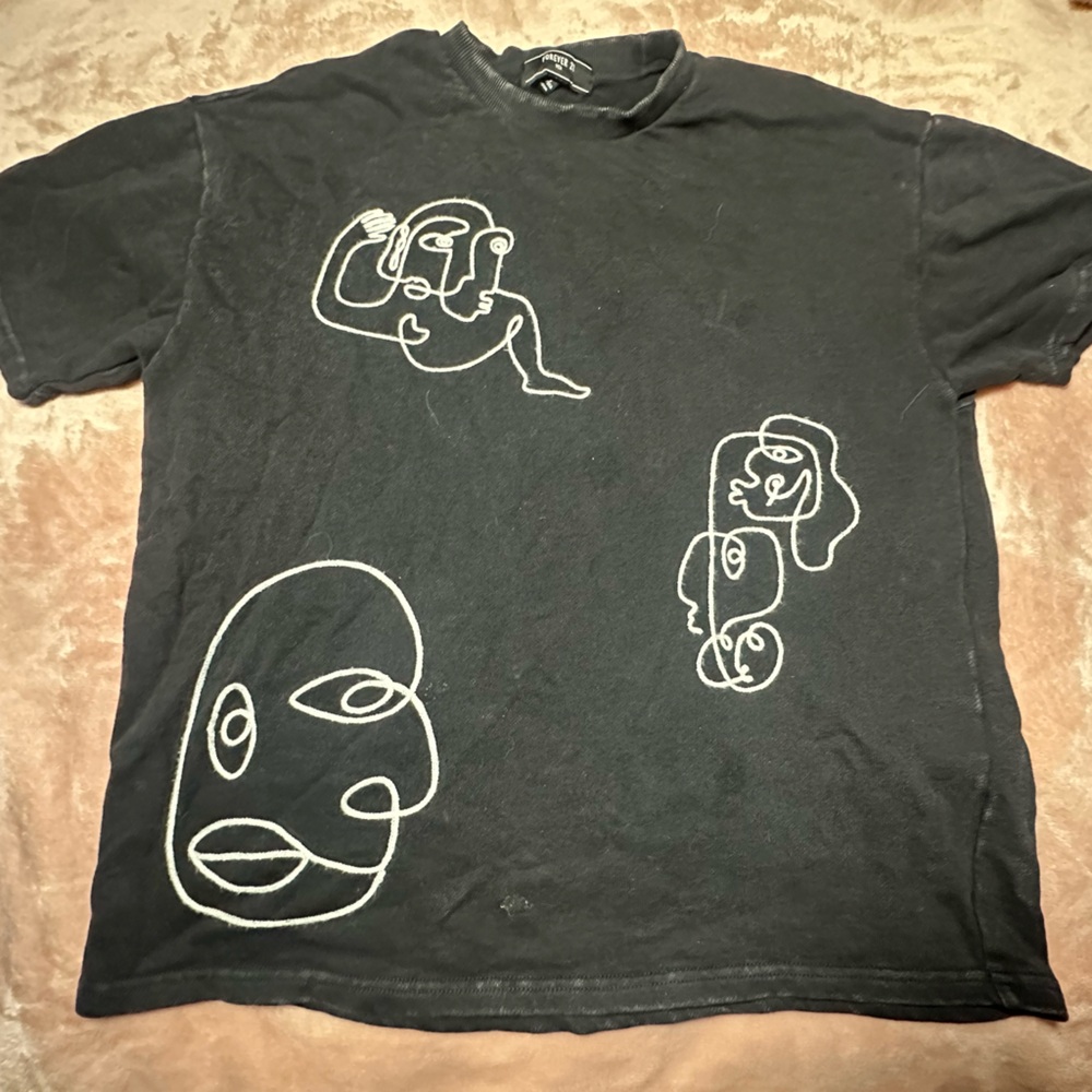 Forever 21 Black Tee with White Abstract Graphics